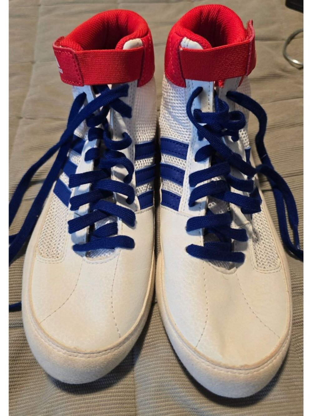 Adidas Wrestling High-Top Sneakers White Blue Red Lace-Up Size 5.5